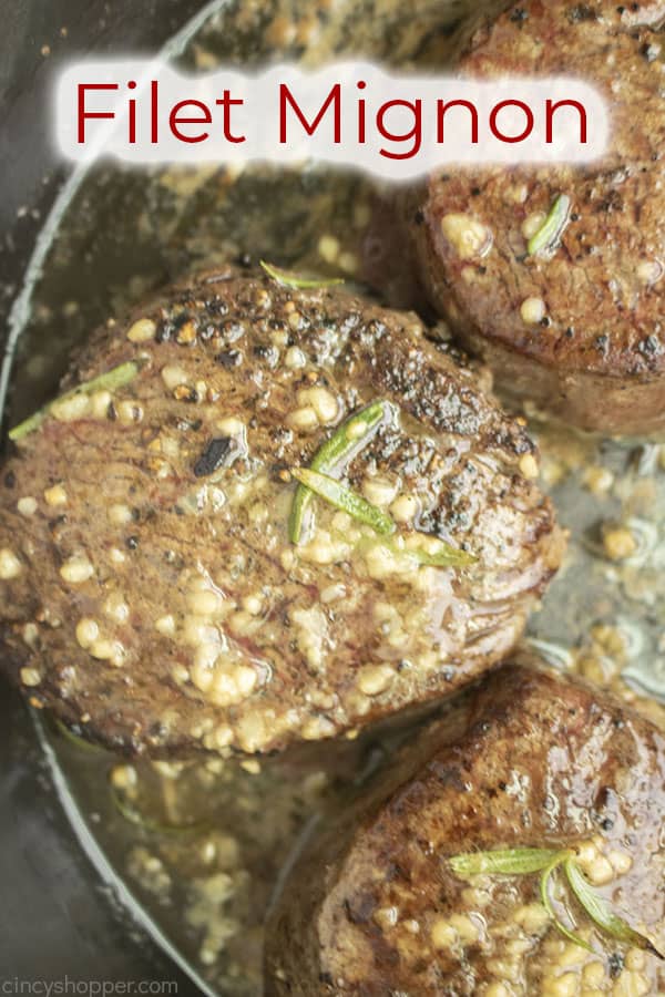 Text on image Filet Mignon in a pan