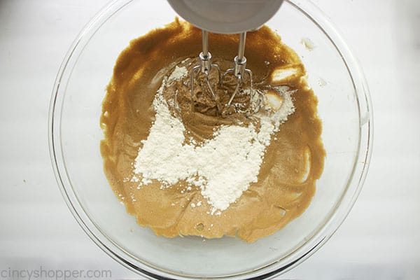 Flour mixture added to wet ingredients