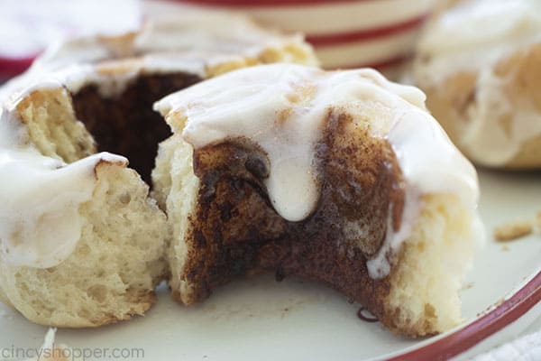 Opened cinnamon roll with glaze