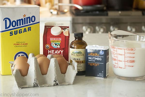 Ingredients to make eggnog