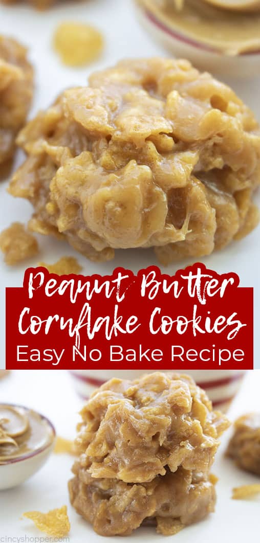 Long pin collage Peanut Butter Cornflake Cookies Easy No Bake Recipe