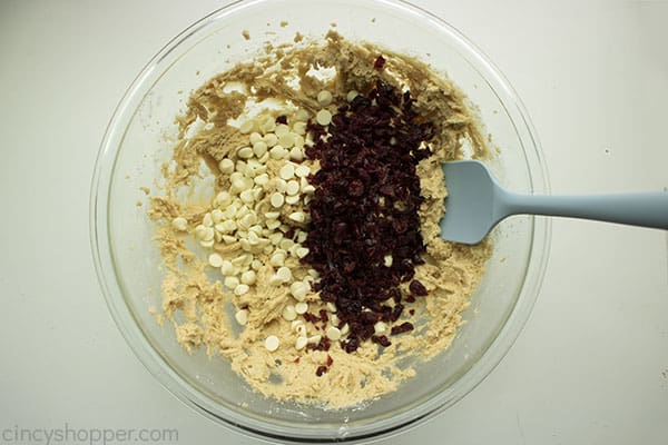 Craisins and chocolate chips added to sugar dough