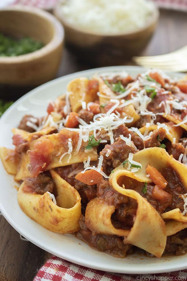 Bolognese Sauce with pappardelle on a plate