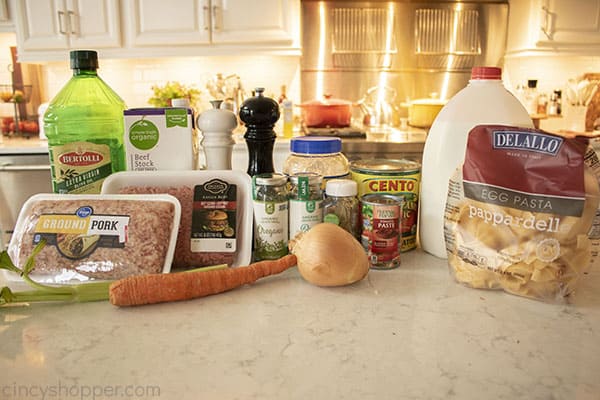 Ingredients to make Bolognese Sauce