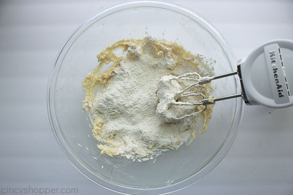 Dry ingredients added to butter mixture