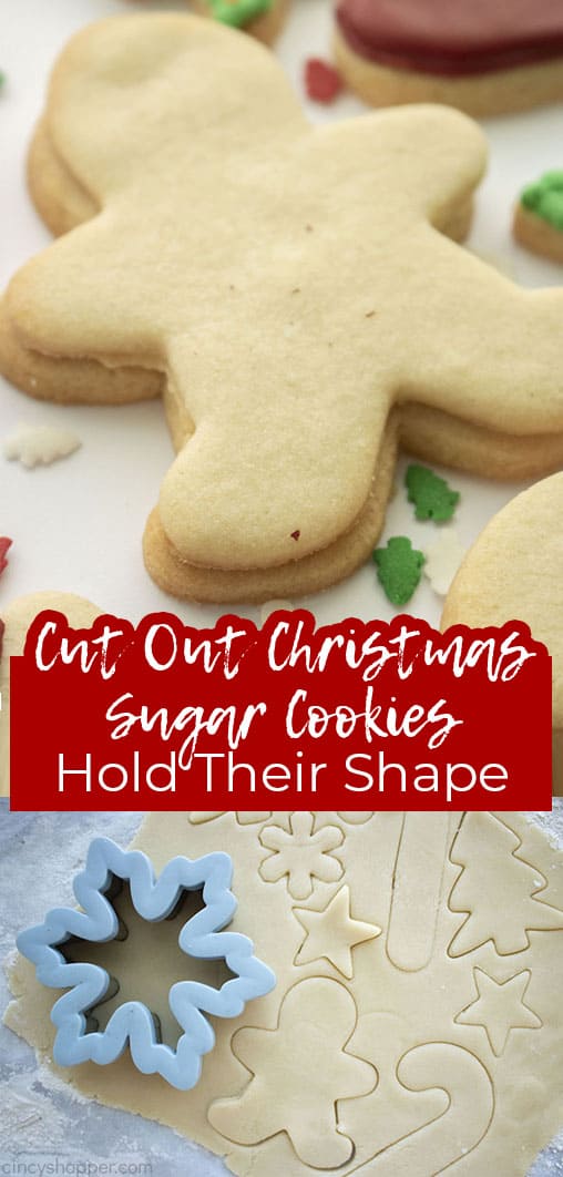 Long pin collage with banner text Cut Out Christmas Sugar Cookies Hold their Shape