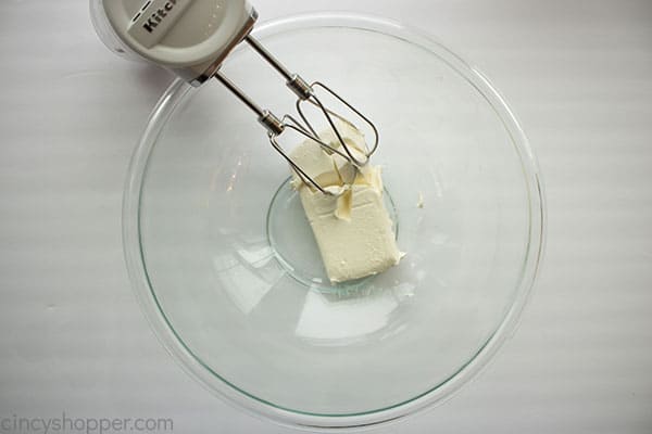 Cream cheese in a mixing bowl