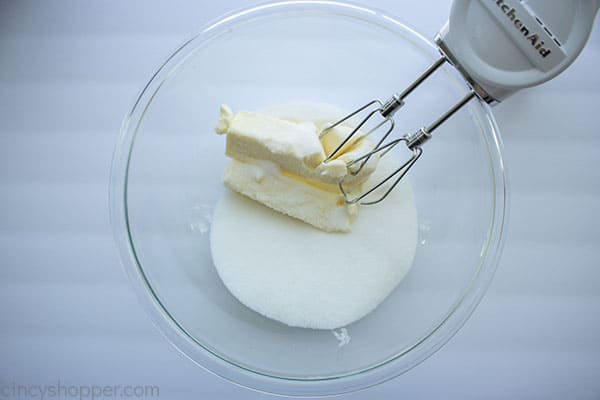 Butter and sugar in mixing bowl