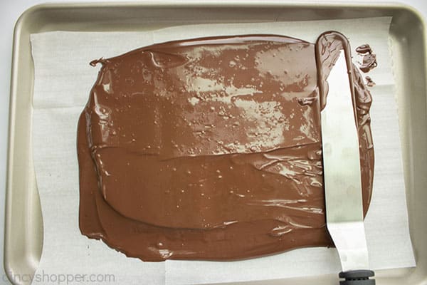 Melted chocolate on pan