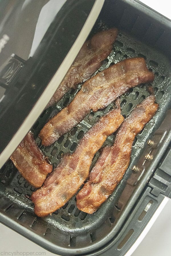 Perfect fried bacon in air fryer basket