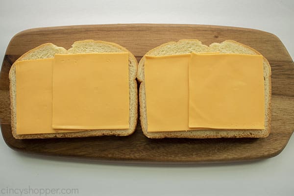 Cheese on top of bread slices