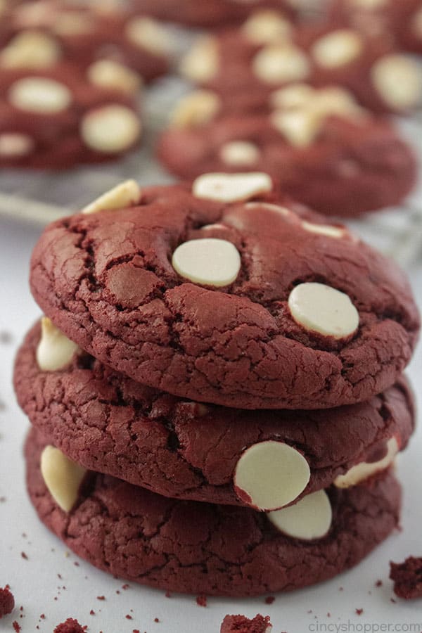 Stack of Cake Mix Cookies with chocolate chips
