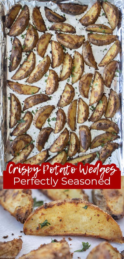 Long pin collage with banner Text on image Crispy Potato Wedges Perfectly Seasoned