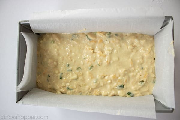 Wet bread mixture in loaf pan