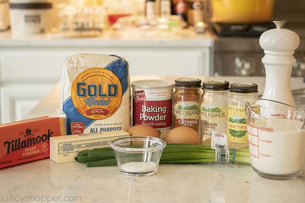 Ingredients to make quick bread wot cheese