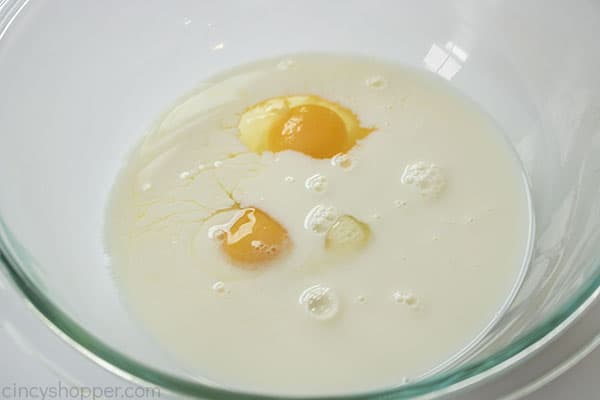 Wet ingredients in a bowl for homemade bread