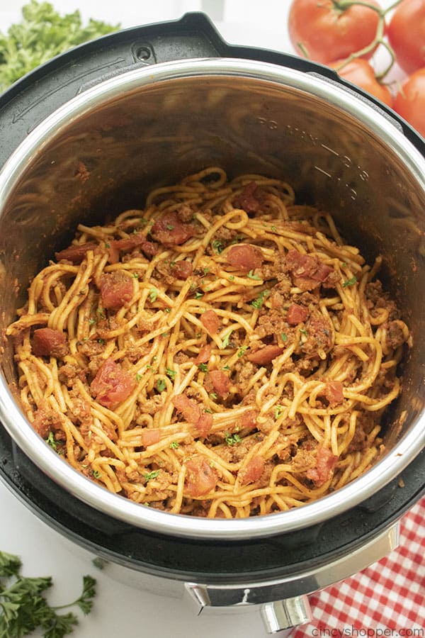 Instant Pot Spaghetti with meat sauce 