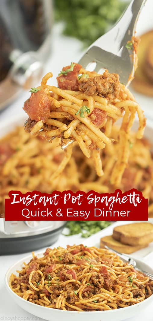 Long Pin collage with text Instant Pot Spaghetti Quick & Easy Dinner 