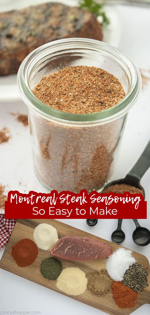 Long pin collage with text banner Montreal Steak Seasoning So Easy to Make