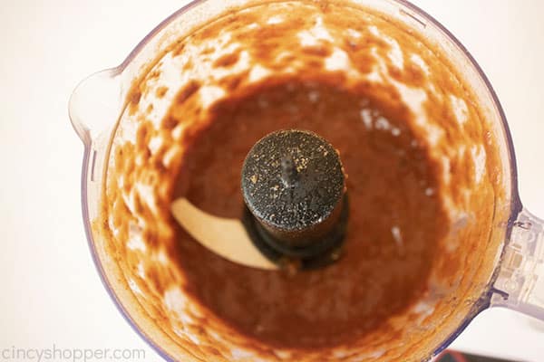 Homemade Barbacoa sauce in a food processor 