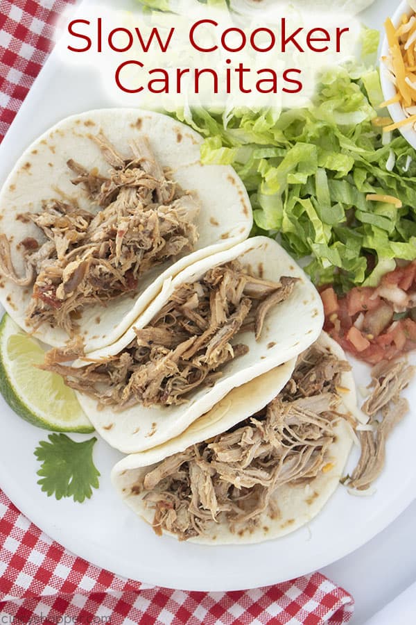 Slow Cooker Carnitas text on image