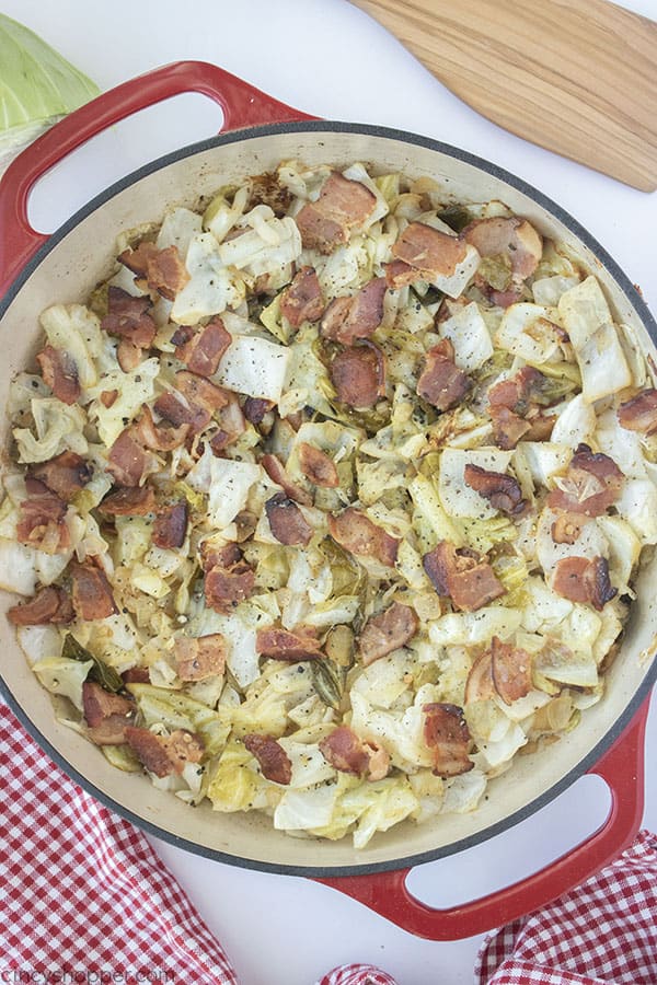 Southern Fried Cabbage with Bacon in a pan