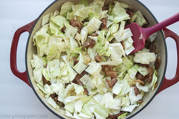 Cabbage added to bacon mixture