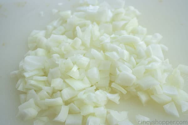 Diced onion on a cutting board