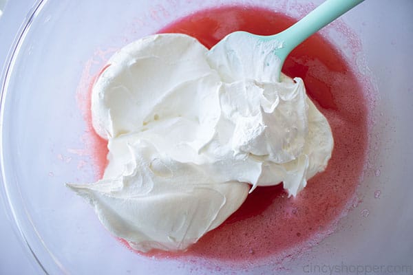Whipped topping added to prepared Jello