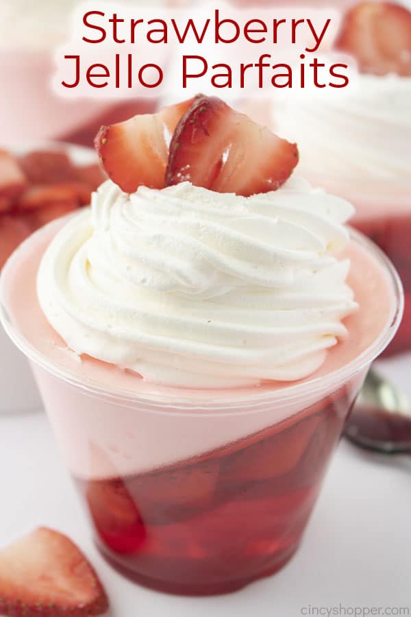 Text on image Strawberry Jello Parfaits