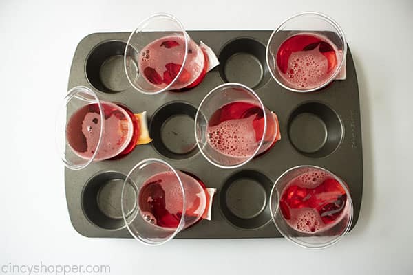 Strawberry Jello added to party cups