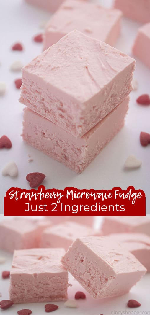 Long pin collage with text Strawberry Microwave Fudge Just 2 Ingredients