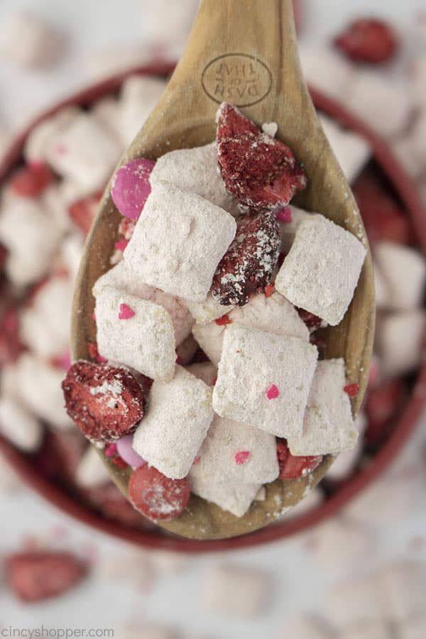 Muddy Buddies on a spoon