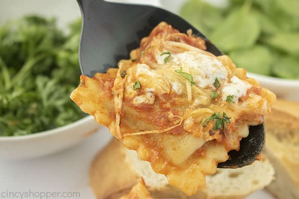 Baked ravioli dump and bake on a spoon