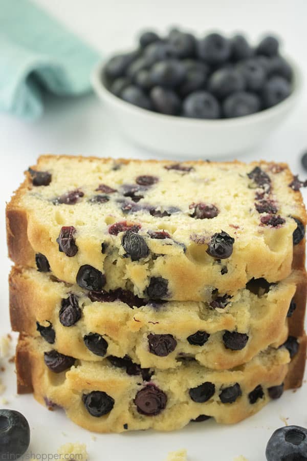Best Blueberry Bread stack of slices