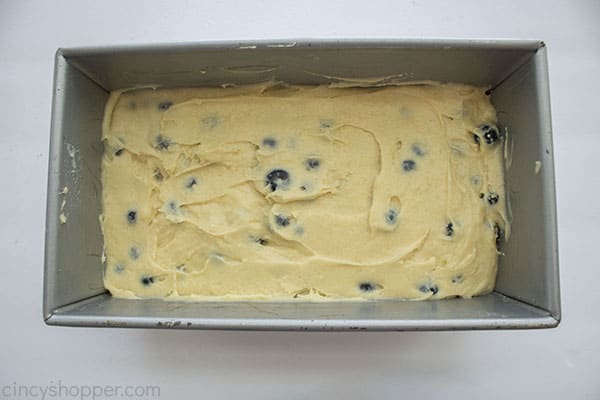 Blueberry Muffin bread batter added to loaf pan