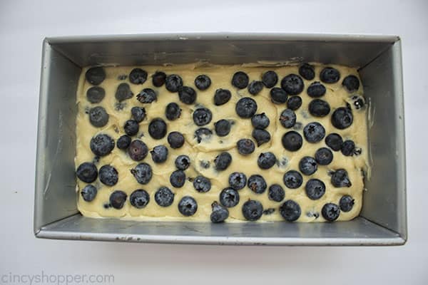 Blueberries added to the top of uncooked bread