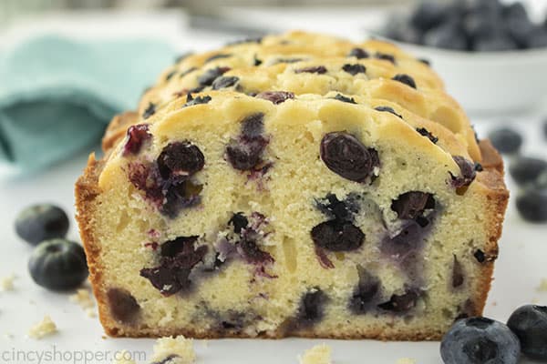 Closeup of easy blueberry bread