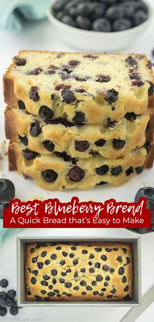 Long Pin collage with text Best Blueberry Bread A Quick Bread that's Easy to Make