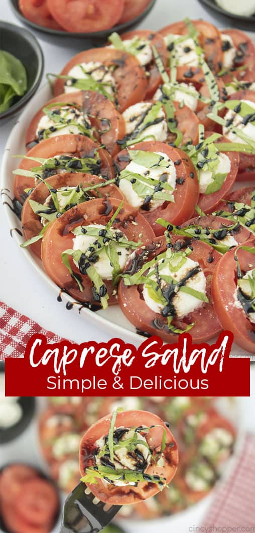 Long pin collage with text Caprese Salad Simple & Delicious