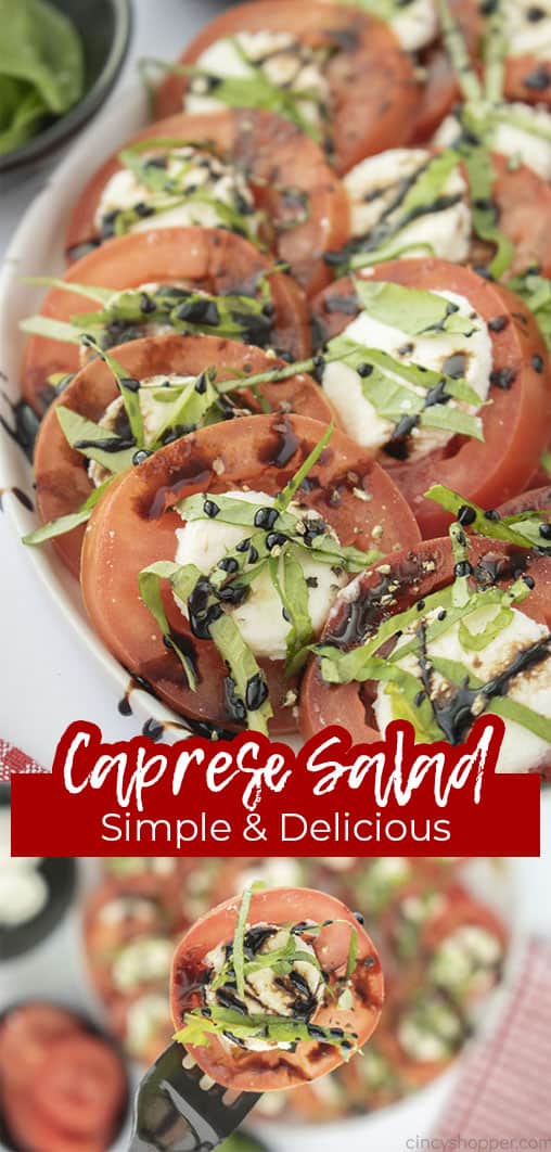 Long pin collage with text Caprese Salad Simple & Delicious