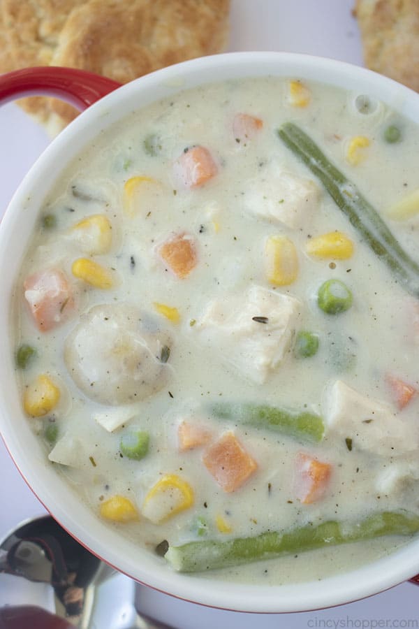 Creamy Chicken Pot Pie Soup in a bowl