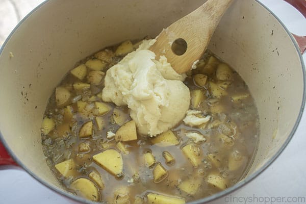 Bechamel added to soup mixture