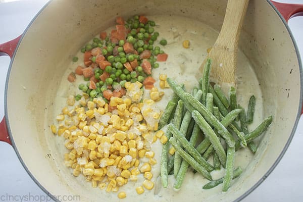 Frozen vegetables added to soup