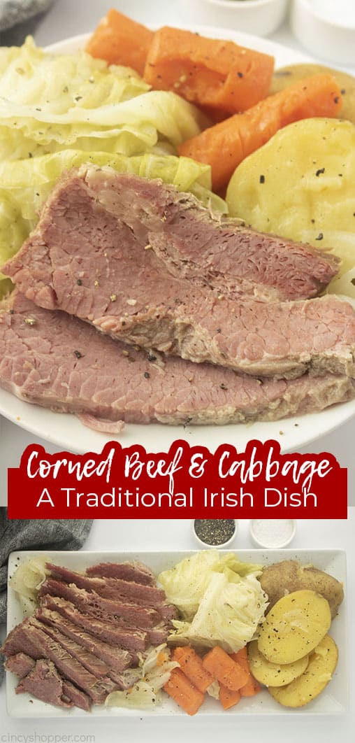 Long pin collage with text Corned Beef & Cabbage A Traditional Irish Dish