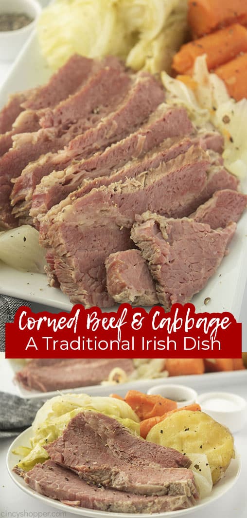 Long pin collage with text Corned Beef & Cabbage A Traditional Irish Dish