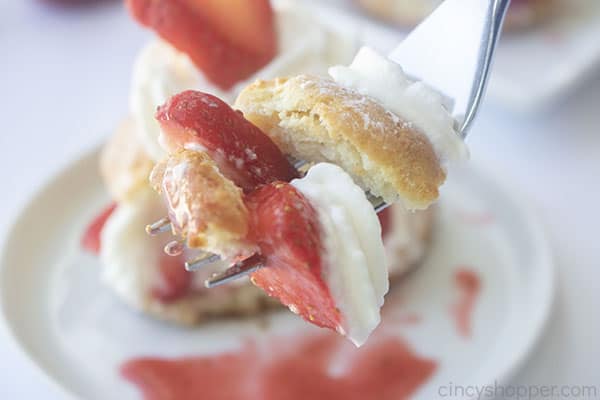 Strawberry Shortcake Biscuit on a fork