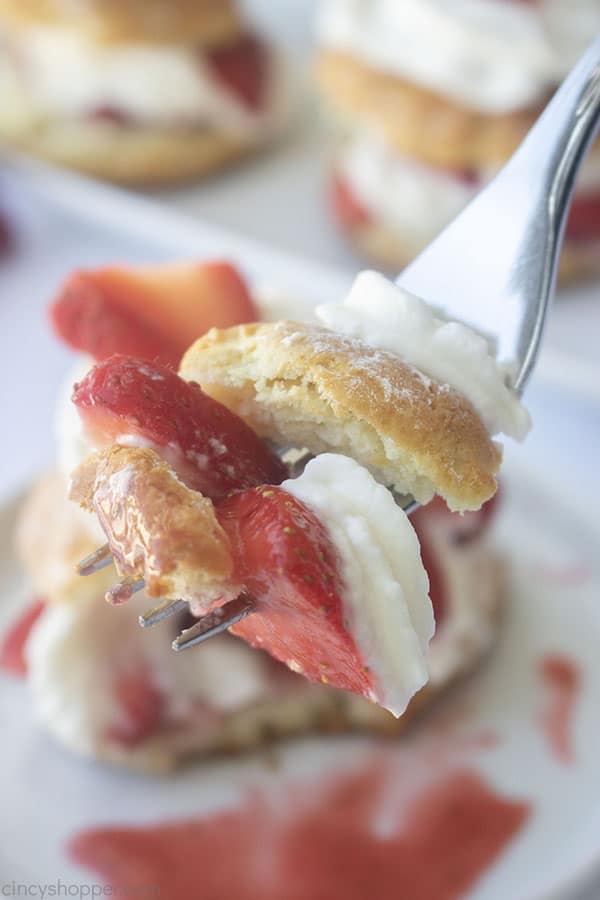 Fork with homemade strawberry shortcake