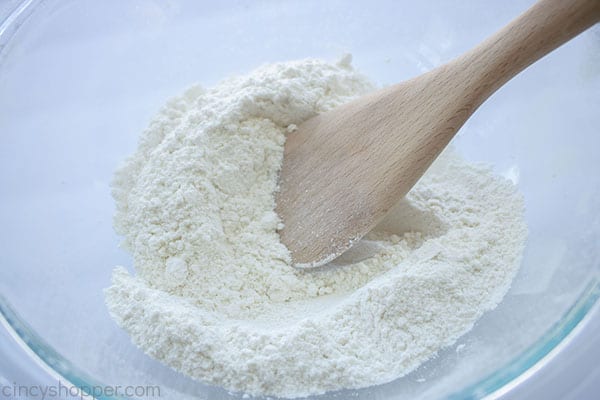 Dry ingredients in a bowl with spoon