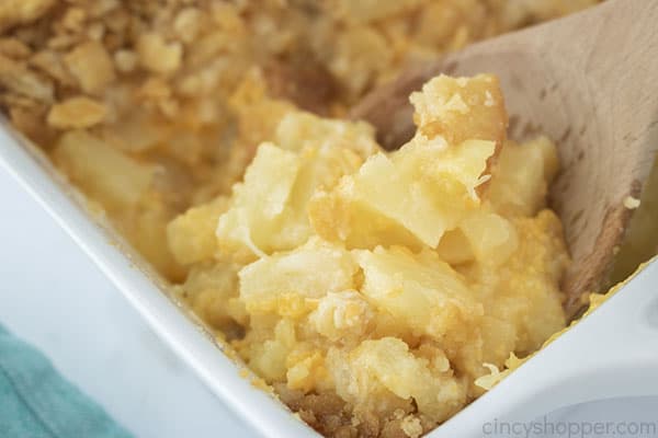 Closeup on pineapple casserole